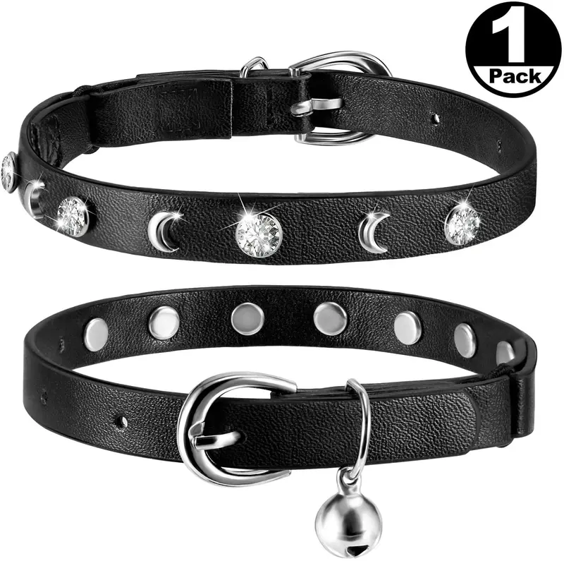 Joansan - Collar ajustable para gato, con piedras de estrás y cascabel, de seguridad básica, clásico, con longitud ajustable de 7 a 10 pulgadas, para gatos y gatitos