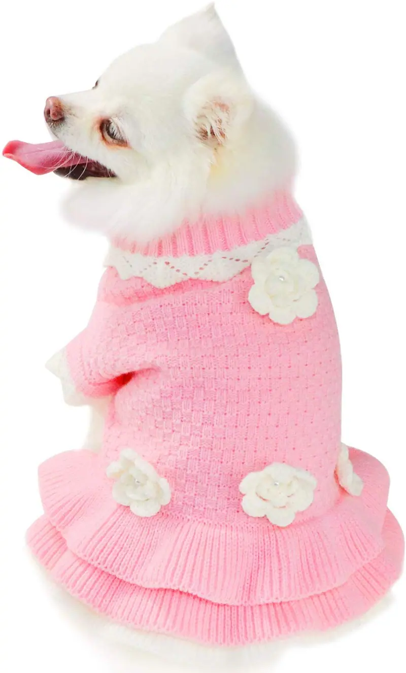 Joytale Turtleneck - Ropa de invierno para perro o mascota, diseño de flores, color rosa