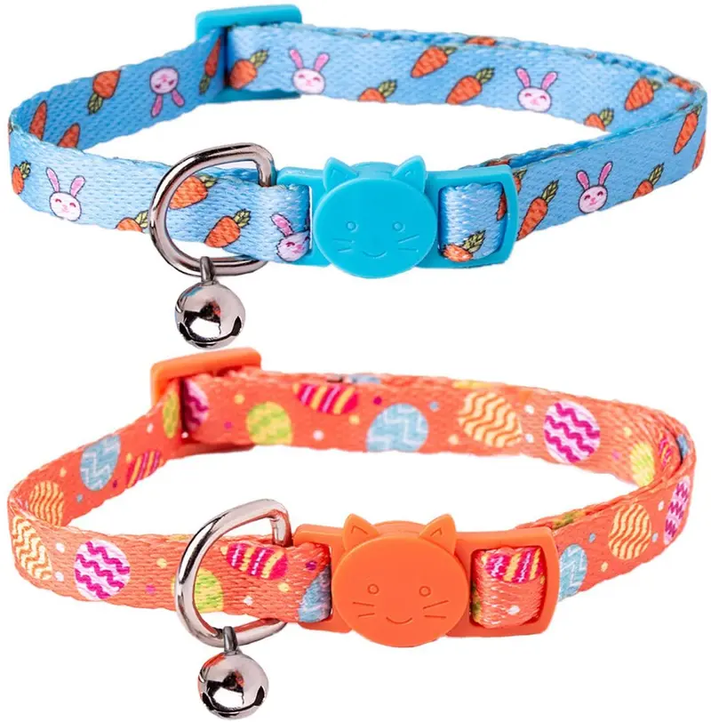 JPB Kit de collar para gato de Pascua – Collares de gato con campana en diseño de huevo y conejo