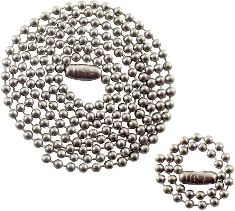 Juego de cadenas de acero inoxidable para perros militares – cadena de bolas de 27 pulgadas y 4.5 pulgadas – 0.094 in # 3 tamaño de cadena