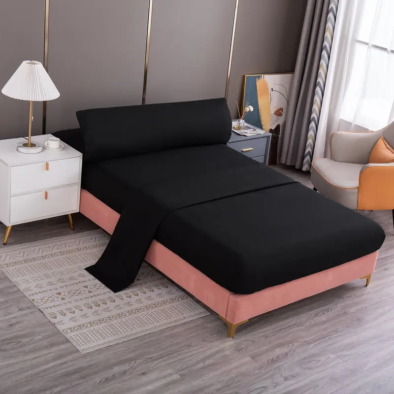 Juego de Sábanas Microfibra Liso-Negro