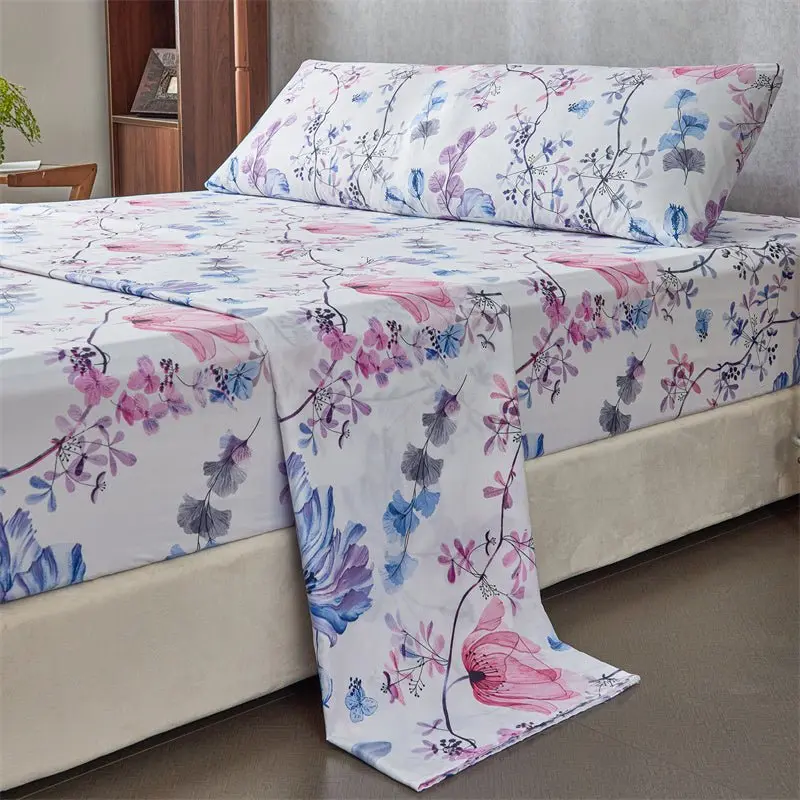 Juego Sábanas Estampada para Cama 3 Piezas Sábana Bajera Ajustable, Encimera, Funda de Almohada 11