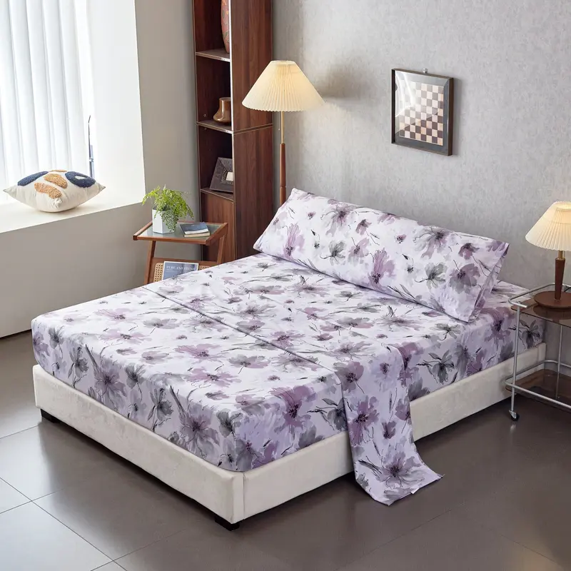 Juego Sábanas Estampada para Cama 3 Piezas Sábana Bajera Ajustable, Encimera, Funda de Almohada 14