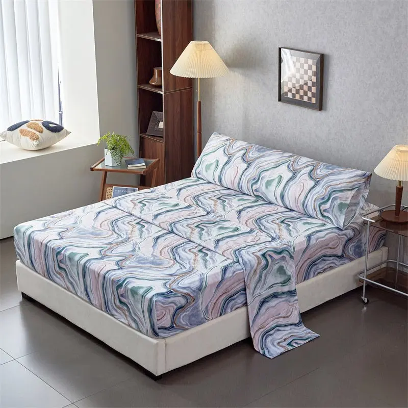 Juego Sábanas Estampada para Cama 3 Piezas Sábana Bajera Ajustable, Encimera, Funda de Almohada 7