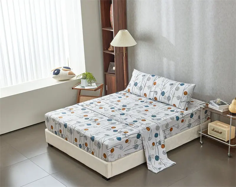 Juego Sábanas Estampada para Cama 3 Piezas Sábana Bajera Ajustable, Encimera, Funda de Almohada 9