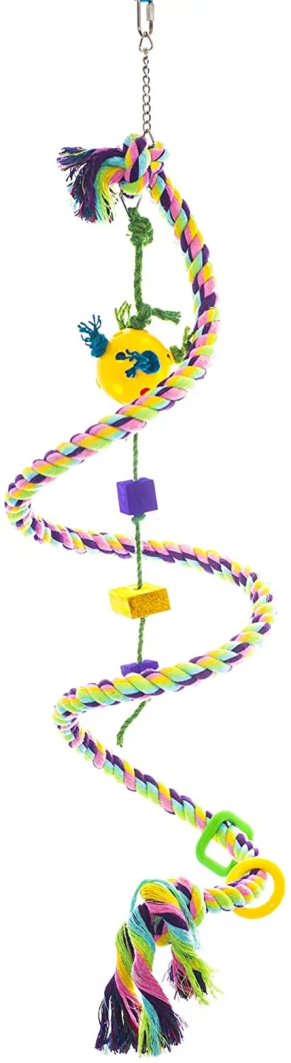 Juguete de algodón con diseño de pájaros y juguete en cuerda de sisal, pájaros, bujes, corbatas, conos de mejillas verdes, senegaleses, parakeets de cuáquer, tamaño