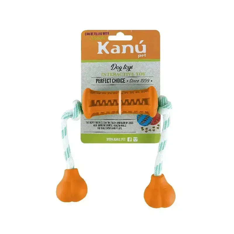 Juguete Dental Porta Snacks Naranja con Cuerda Kanu Pet para Perro