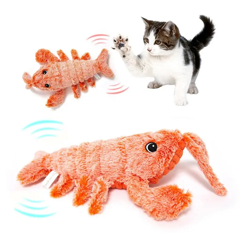 Juguete Eléctrico Gamba Saltarina para Gatos – Langosta de Peluche con Carga USB y 3 Modos de Movimiento