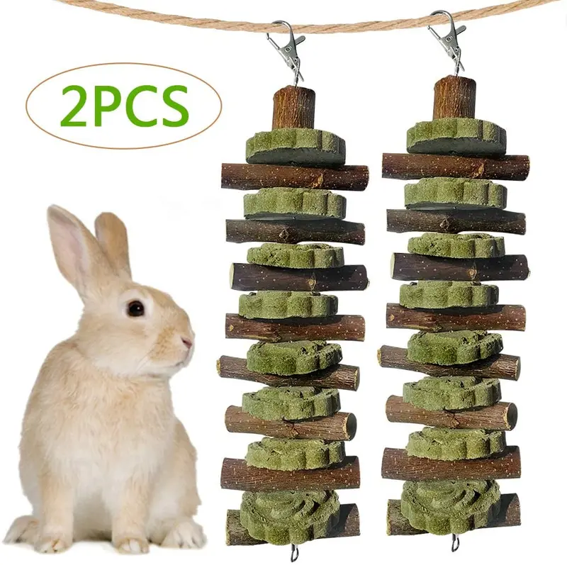 Juguetes para masticar conejos para moler dientes, Chinchilla Treats palos de bambú orgánico ramas de madera de manzana natural para conejos, cobayas, hámsters (2 unidades), Verde