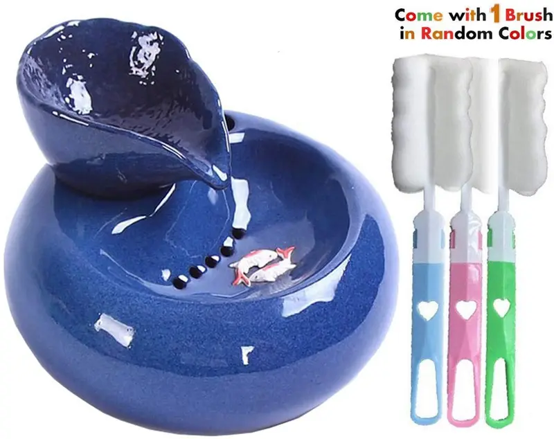 Jyipsonm - Fuente de agua de cerámica para gatos, automática, dispensador de agua eléctrico para perros, cuenco de agua ultrasilencioso para gatos y perros, color azul