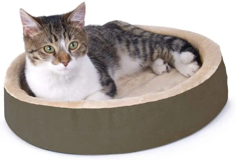 K&H Pet Products 3701 Thermo-Kitty Cuddle Up Heated Pet Bed Mocha 16" 4W