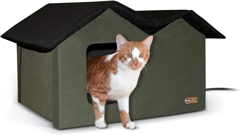K&H Pet Products Outdoor Kitty House Extra-Wide Olive - Outdoor Cat Shelter (Heated or Unheated)