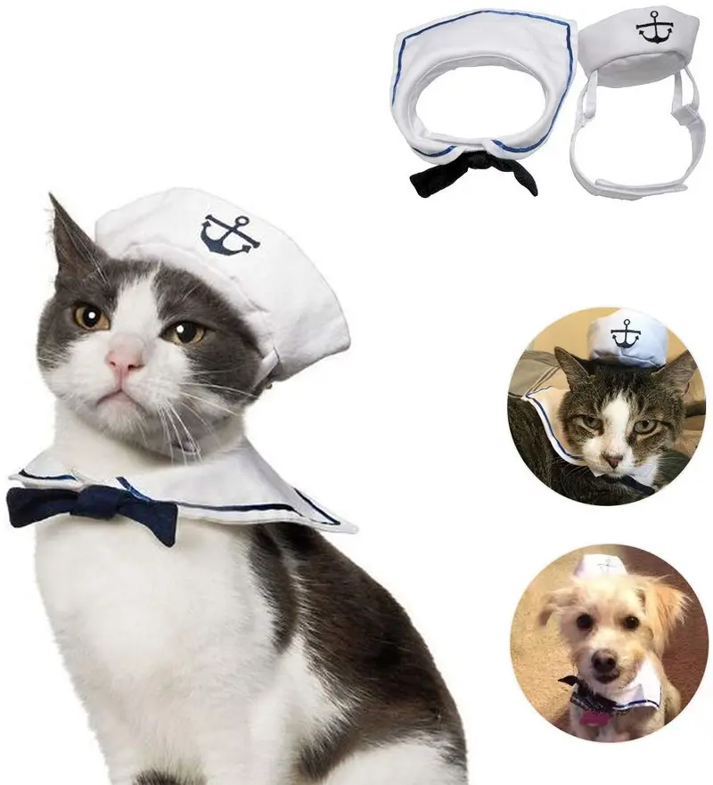 Kailian Pet Sailor Costume, Navy Hat Tie Set Costume for Cat Dog Puppy Halloween Christmas Cosplay (2pcs)