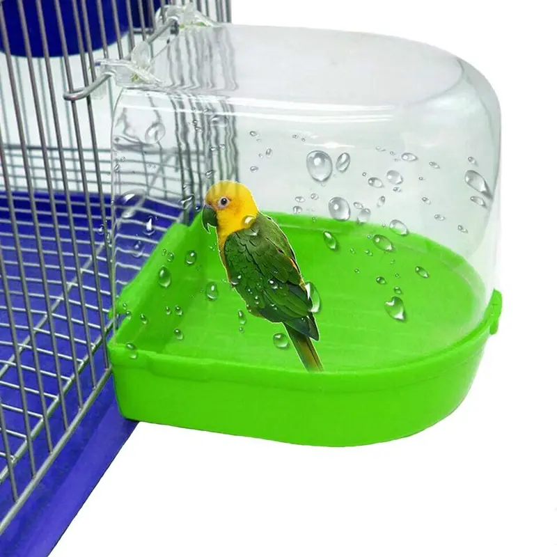 Kathson - Caja de baño para loro, jaula para pájaros, accesorios de baño, bañera para novias de mascotas, canarios, loros, (color al azar)
