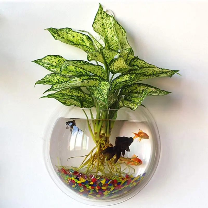 Kathson Decoración para el hogar maceta de pared para colgar de burbujas para acuario cuenco de pecera acuario (blanco, espejo, transparente)