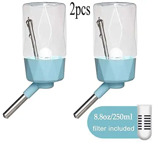 Kathson Hamster Botella de agua con soporte para cadena, dispensador de agua sin goteo, alimentador automático con filtro a prueba de mordeduras para hurones, chinchillas, ratones y osos dorados