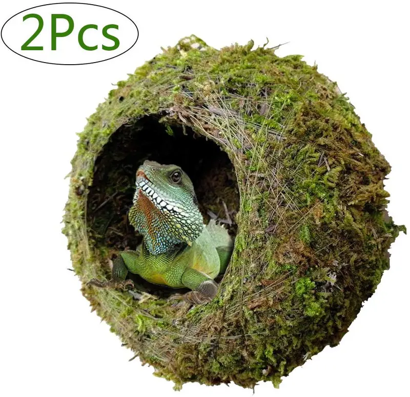 Kathson Reptile Moss Cueva Ocultar para la humedad, 6" Mossy Oculto para tortuga Crested Gecko Araña Lizard Rana Camaleón (2 unidades)