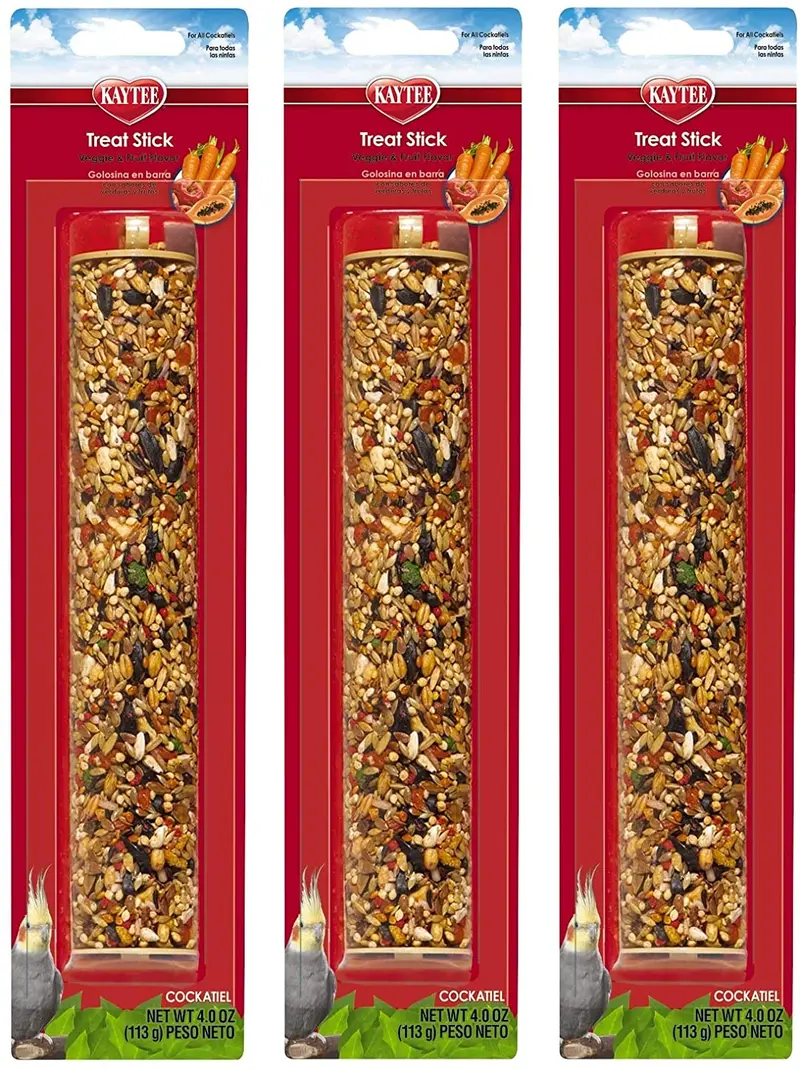 Kaytee 3 paquetes de palillos de galletas de cacatúa, 4 onzas cada uno, verduras y sabor a fruta