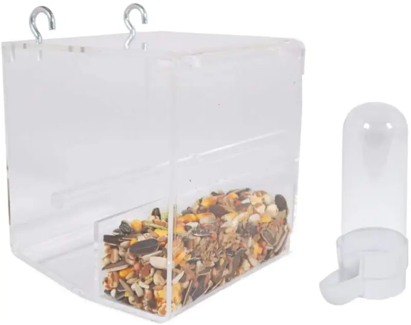 Kinekulle No Mess Bird Feeder for Cage with Hooks Small Comes with One Small Water/Feeder Dispenser
