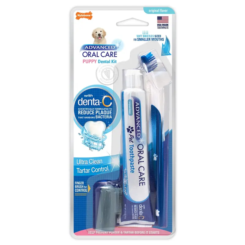 Kit Dental Advance Puppy - Pasta y Cepillo de Dientes para Perros Cachorros - Nylabone