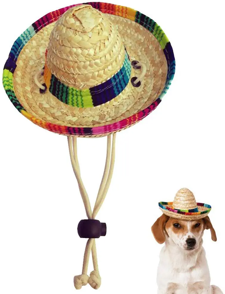 Kitatayi Sombrero para perro, sombrero de paja pequeño, sombreros mexicanos, sombreros de fiesta sombrero para mascotas pequeñas/cachorros/gato