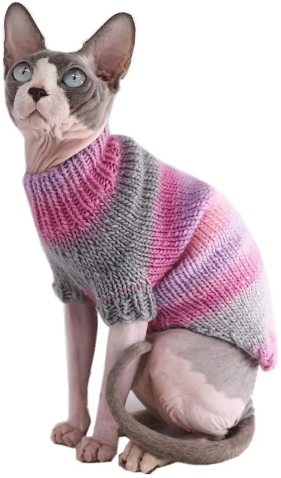 Kitipcoo Sphynx - Ropa de invierno para gatos, abrigo de cuello redondo para gatos, pijamas para gatos y perros pequeños, suéteres para gatos sin pelo