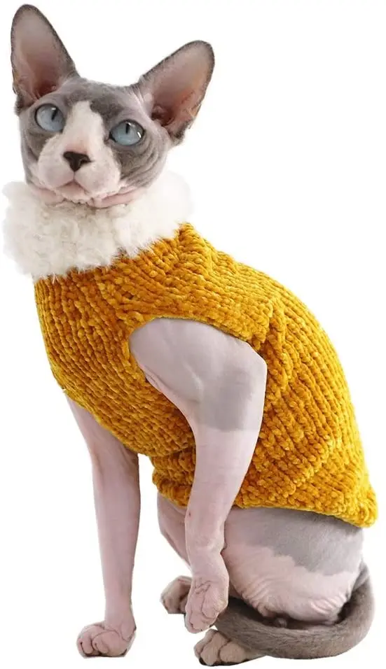 Kitipcoo Sphynx - Ropa de invierno para gatos, abrigo de pelo sintético cálido, abrigo de cuello alto para gatos, pijamas para gatos y perros pequeños, suéteres para gatos sin pelo