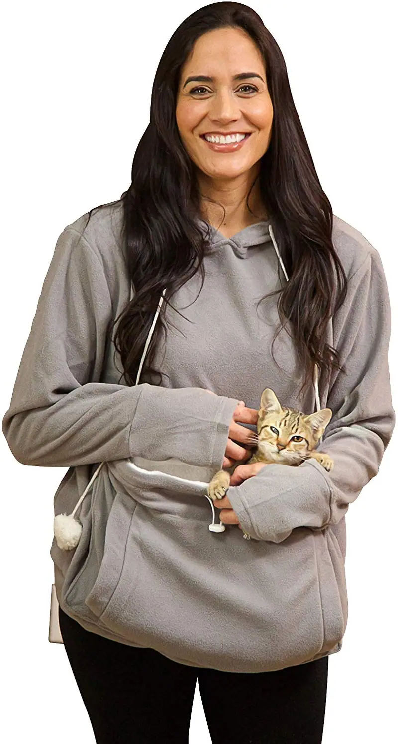 KITTYROO sudadera con capucha para gato, la original como se ve en la televisión, sudadera de transporte para gatito, con bolsa de canguro supersuave para mascotas