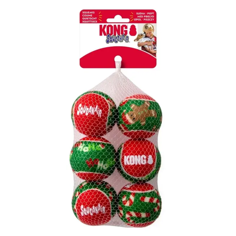 Kong Squeakair Pelota Medianda Diseño Navidad 6 Pzas *Descontinuado*