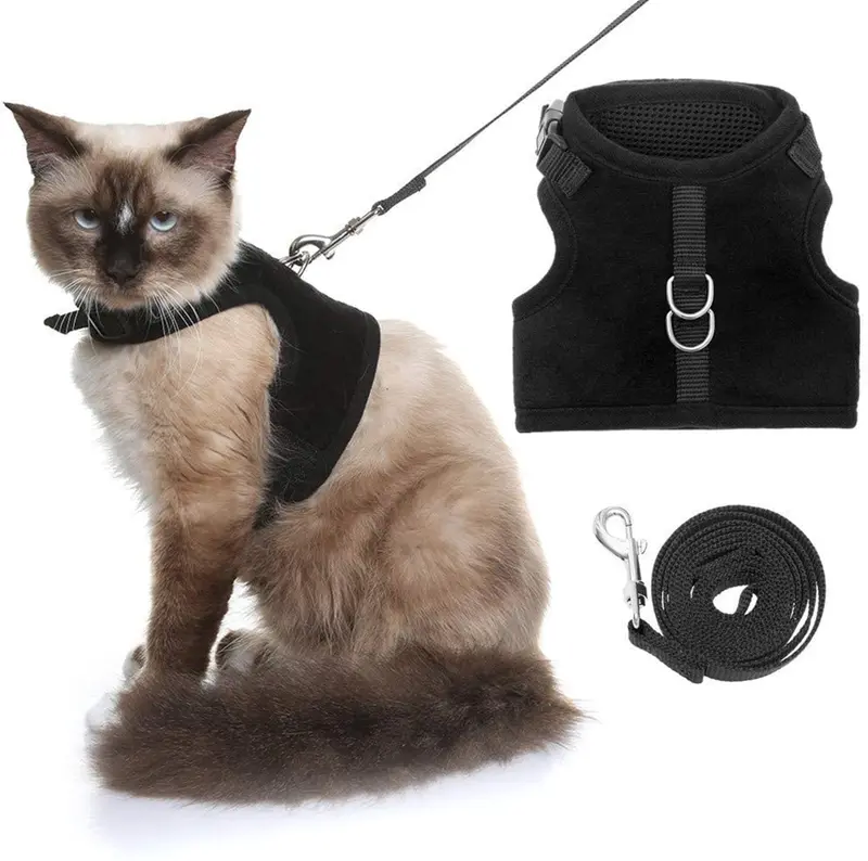 KOOLTAIL Escape Proof Cat Harness and Leash for Walking, Adjustable Soft Vest Harness for Cats Black