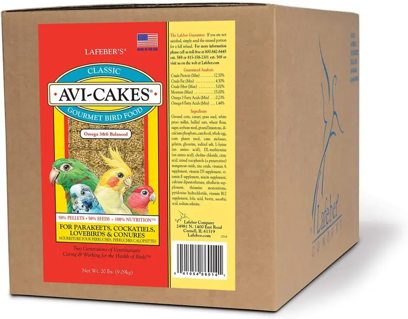 LAFEBER'S Classic Avi-Cakes - Alimento para pájaros para mascotas, fabricado con ingredientes no OMG y de grado humano, para cockatiels Conures Parakeets (Budgies) Lovebirds