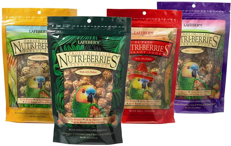 LAFEBER'S Gourmet Nutri-Berries - Paquete de muestras de alimentos variados, hechos con ingredientes no OMG y de grado humano, para loros, 10 onzas cada uno