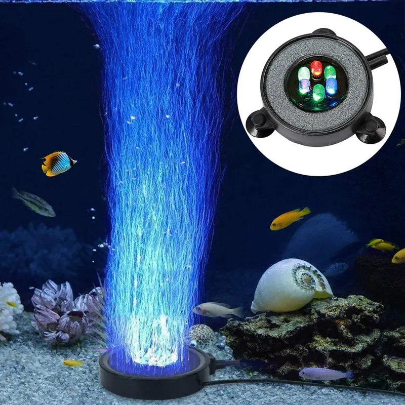 Lámpara LED para acuario con difusor de piedra de aire, difusor de aire para pecera con hebilla, colorida iluminación de fondo