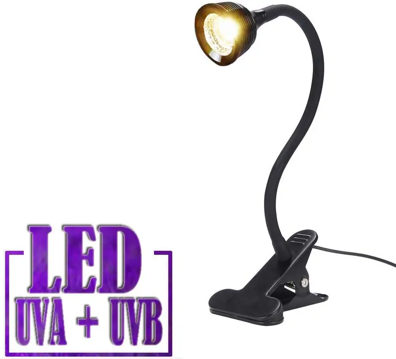 Lámpara solar LED UVA + UVB con abrazadera flexible para reptiles, anfibios, tortugas, tortugas, dragones, camaleón, lagarto (bombilla incluida)