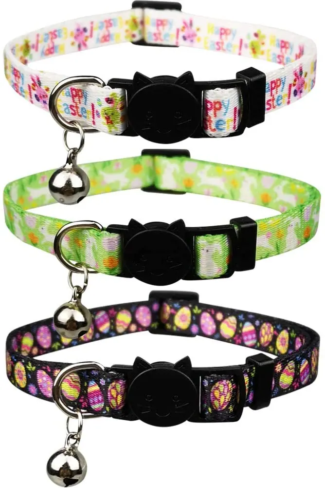 Lamphyface 3 Pack Easter Cat Collar with Bell Breakaway Adjustable