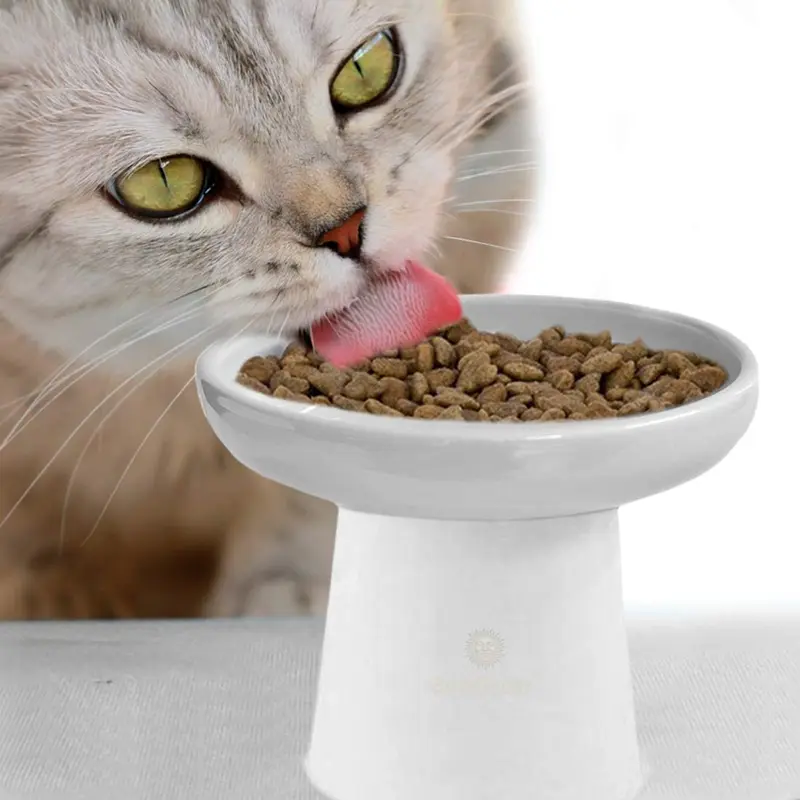 Large Cat Bowl with Stand - Suitable Eating Height for Pets - Easy Cleaning for You - Raised Food Bowl - Stress-Free Meal Time for Your Cats - Stoneware Feeding Station