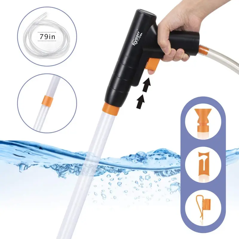 Limpiador de grava para acuario, cambiador de agua rápido con botón de presión de aire, kit de limpiador de arena para acuario, sifón con abrazadera de controlador de manguera de agua