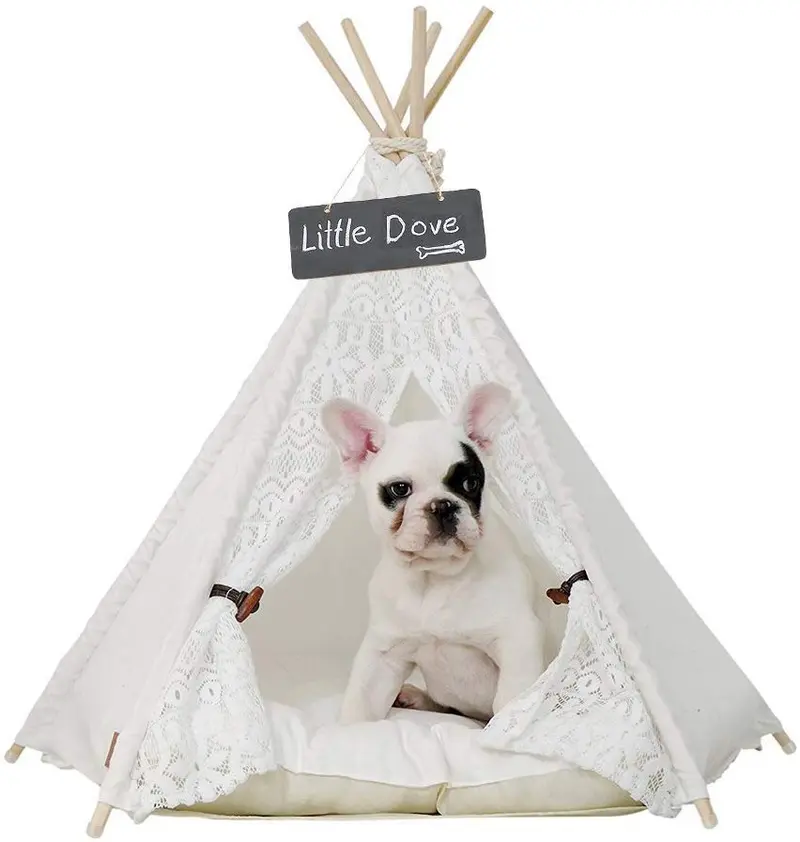 Little Dove Pet Teepee perro (cachorro) & Cat – Cama para mascotas portátil tiendas de campaña y casas para perro (cachorro) & gatos estilo encaje (con o sin cojín opcional)