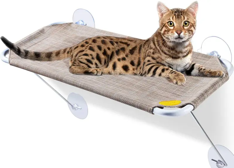 LsaiFater All Around 360° Sunbath and Lower Support Safety Iron Cat Window Perch, Cat Hammock Window Seat for Any Cats
