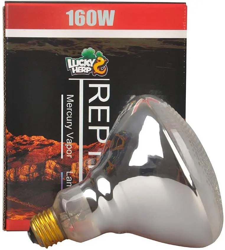 LUCKY HERP Reptile UVA UVB Mercury Vapor Bombilla lámpara, rosca de tornillo, PAR 38,160 W, revestido