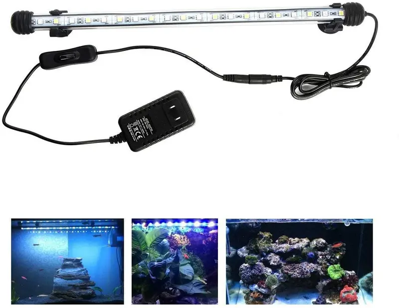 Luz LED de acuario, 15 pulgadas de pecera de color blanco de luz submarina sumergible cristal luces