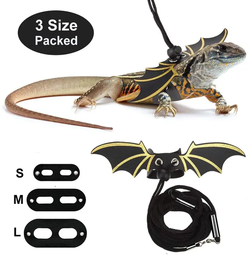 MABELER 3 Packs Adjustable Lizard Leash Bearded Dragon Harness (S/M/L Size) with Cool Wings for Lizard Reptiles and Other Small Pet Animals