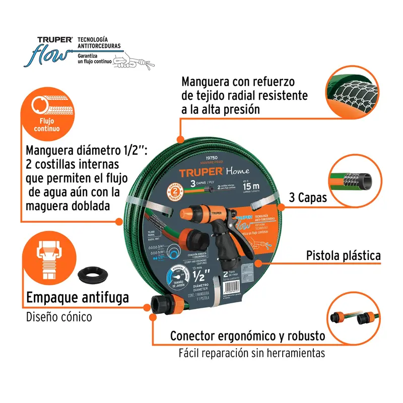 MANGUERA REFORZADA CON PISTOLA 19750 x 15 mts