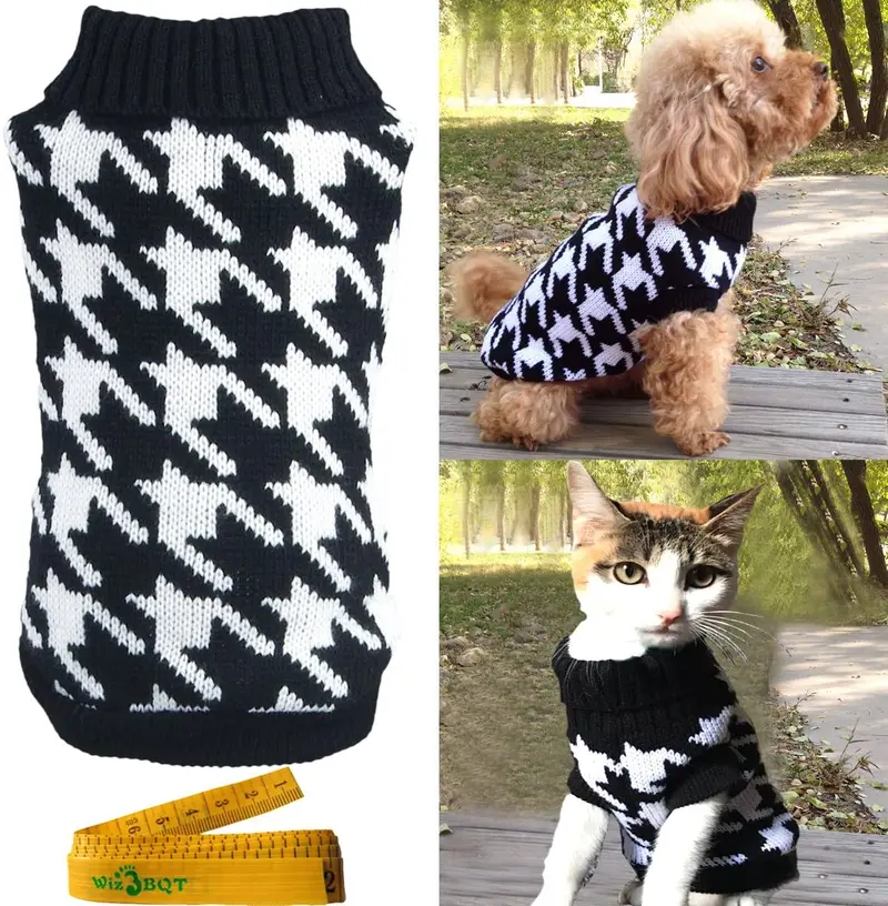 Mascota Suéter Prendas de punto para perros & gatos elegante Cálido Knitted Turtleneck Houndstooth