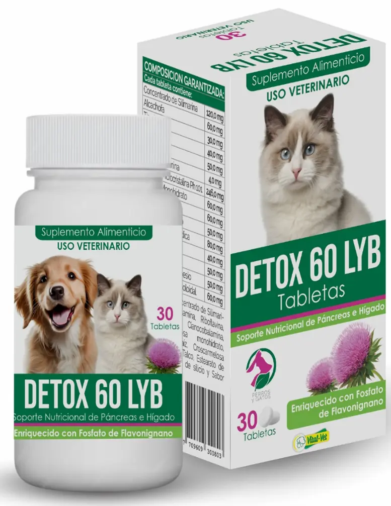 Medicamento Detox 60 LYB para Perro y Gato 30 Tab