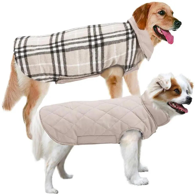 MIGOHI Dog Jackets for Winter Windproof Waterproof Reversible Dog Coat for Cold Weather British Style Plaid Warm Dog Vest for Small Medium Large Dogs