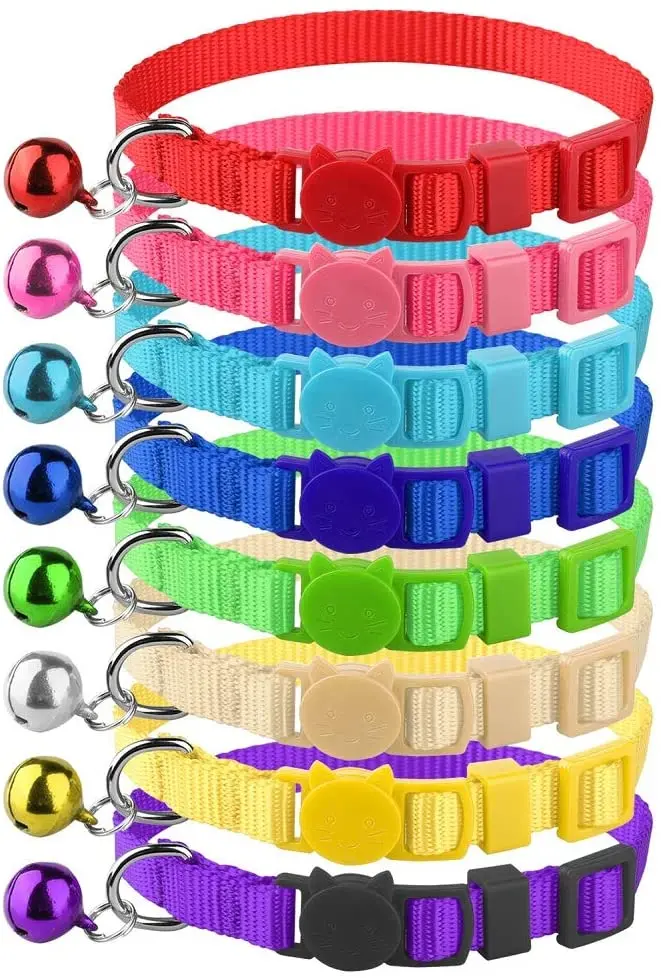 Milliepet - 8 collares de gato rompiendo con campana de nailon colorido ajustable para Kitty
