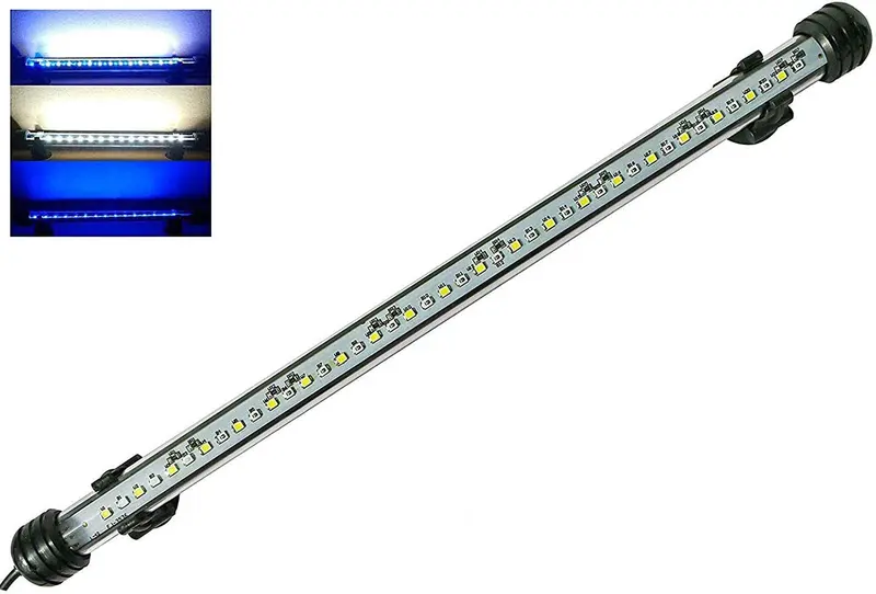 MingDak - Luz LED sumergible para acuario, luz de tanque de peces con temporizador de encendido/apagado automático, barra de luz LED blanca y azul para pecera, 3 modos de luz regulable