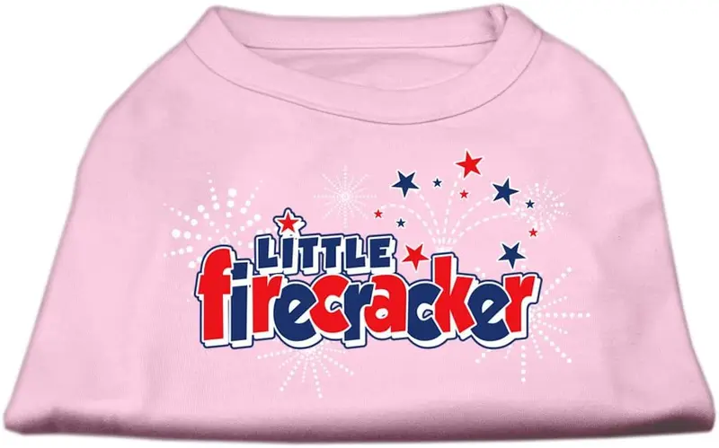 mirage pet products 8-Inch Little Firecracker impresión de visualización camisas para mascotas, XS, rosa claro