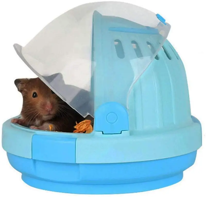 Misyue Hamster Carrier Cage Portable Transport Unit for Syrian Hamster, Small Animal Habitat, Hamster Accessories with 60ML Water Bottle (Blue)